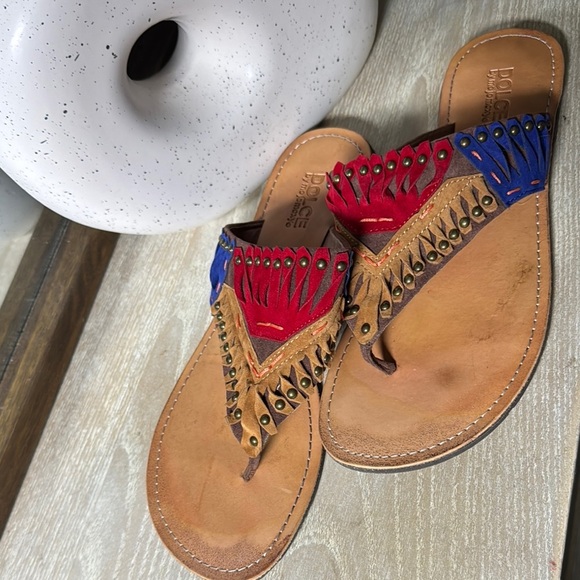 Dolce Vita Red and Blue Sandals with Metallic Accents - Picture 2 of 5